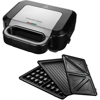 Russell Hobbs Multifunktionsgerät 3-in-1 [Sandwichmaker, Waffeleisen, Kontaktgrill] Creations (spülmaschinengeeignete, antihaftbeschichtete & Schwarz/Silber