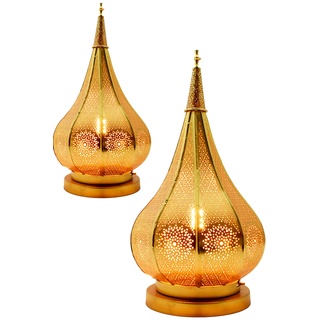 2er Set Orientalische kleine Tischlampe Lampe Kais 38cm Gold E14 | Marokkanische Tischlampen klein aus Metall, Lampenschirm | Nachttischlampe modern, für Vintage, Retro & Landhaus Stil Design