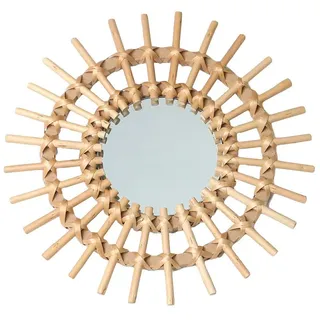 Luckxing Dekorativer Wandspiegel, Rattan Hängender Wandspiegel Rattan Runder Dekorativer Spiegel Wanddeko Klein Boho Style Runder Schminkspiegel Für Wohnung Schlafzimmer Wohnzimmer Room Decor