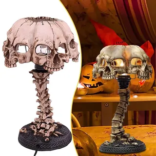 J-ouuo Halloween Skelett Nachtlicht, Harz Totenkopf Tischlampe, Kreative Skelett Tischlampe LED Totenkopf Statue Licht Halloween Bar Tisch