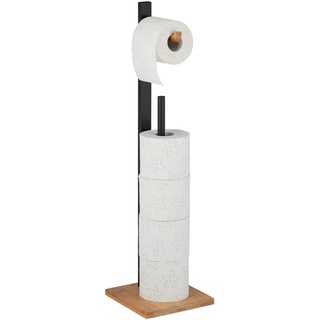 Relaxdays Toilettenpapierhalter stehend, Bambus, mit Ersatzrollenhalter, 5 Rollen, HxBxT: 71x19x19 cm, schwarz-Natur, 1 Stück
