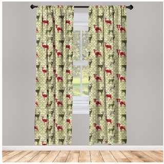 Gardine Vorhang für Wohnzimmer Schlafzimmer Dekor, Abakuhaus, Microfaser, Weihnachten Damast Snowflake Deer grün 150 cm x 175 cm