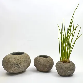 Bamboona Naturstein Pflanzgefäß Set, Runde Blumentöpfe aus Stein in 3 Größen, Dekorative Übertöpfe, Einzeln oder als Set (Einzeln - Größe S: Ø 15 cm x H: 10 cm)