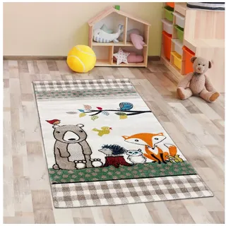 Carpetia Kinderteppich Verspieltes 3D-Motivdesign, rechteckig, Höhe: 13 mm, pflegeleicht, strapazierfähig, handgearbeiteter Konturenschnitt beige|grün rechteckig | 80 cm x 150 cm x 13 mm