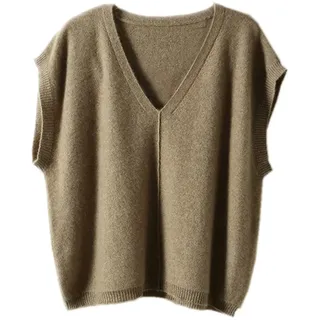 Wenwenma Damen Kaschmir Pullunder Mode V-Ausschnitt Pullunder Ärmelloser Pullover - XL