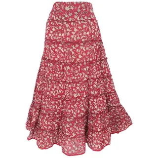Guru-Shop Minirock Langer Boho Stufenrock, Maxirock Hippie chic,.. alternative Bekleidung beige|rot