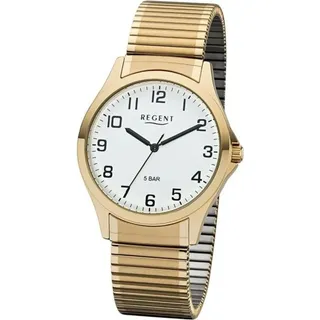REGENT Herren Analog Quarz Uhr mit Metall Armband 11300028 Herren-Armbanduhr, Gold-Gehäuse, Metall-Armband | Goldfarben/Weiß