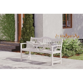 VILLANA Gartenbank, weiß, Akazienholz, 152 x 59 x 86 cm, 2-3 Personen, Klapptisch-Funktion