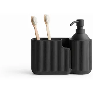 DUOVA™ Bad Organizer – Minimalistischer Zahnputzbecher & Seifenspender-Halter – 2-Fach Badezimmer Organizer – 3D-gedruckte Badaufbewahrung für Waschbecken & Vanity (Schwarz)