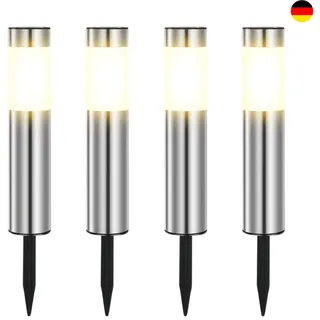 Warmweiß Solarlampen für Außen Edelstahl Solarleuchten Garten mit Schalter 4er