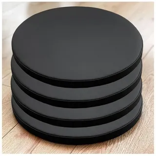 Rundes Stuhlkissen aus Leder, Set aus 1/2/4 Sitzkissen aus Memory-Schaum, runde Stuhlpolster für runden Hocker, hohen Hocker, Esszimmer, Wohnzimmer (Farbe: Schwarz, Größe: 40 x 40 cm (4er-S