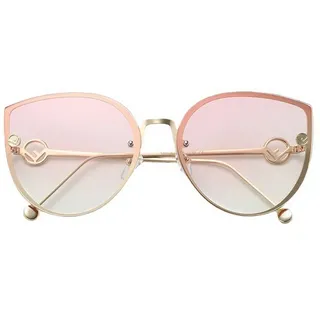 Rnemitery Sonnenbrille Damen Mode Runde Katzenaugen Sonnenbrille Mirrored mit Metallrahmen rosa