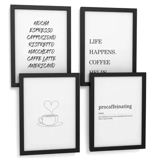 Papierschmiede® Premium Spruchbilder Set 4er mit Rahmen, DIN A5 fertig gerahmt (Material und Farbe wählbar) Motiv: Coffee, Poster Bilder Set mit Sprüchen, Typografie Wohnzimmer
