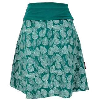 GURU SHOP Minirock aus Bio-Baumwolle, Boho Tellerrock Herbstlaub Print Organic - Emerald, Damen, Size:XL - 42