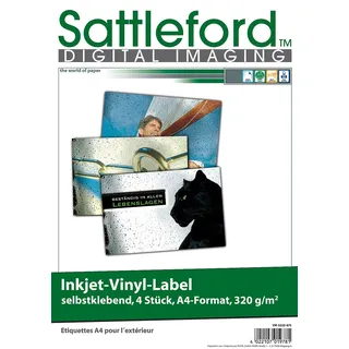 Sattleford 4 Vinyl-Klebefolien für Inkjet-Drucker, wetterfest, DIN A4, weiß