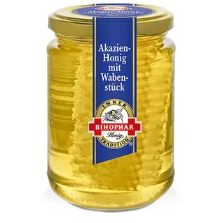 Bihophar Honig, Bihophar Akazien Honig mit Wabenstück Bienenwachs im Glas 500g