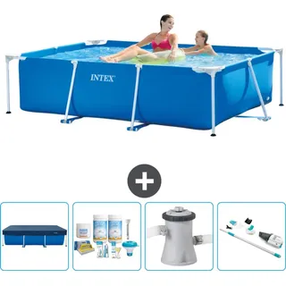 Intex-Schwimmbecken mit rechteckigem Rahmen – 220 x 150 x 60 cm – Blau – im Lieferumfang enthalten Abdeckung - Wartungspaket - Filterpumpe f... - Blau