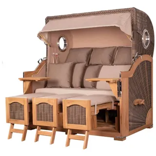 bene living bene,iving Strandkorb Komplettset Ammersee Grande XXL Teak Bullauge PE grau Modell 510