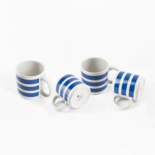 Tassenset, Blau, Weiß, Keramik, 4-teilig, 360 ml, 21.5x9.5x21.5 cm, Kaffee & Tee, Tassen, Kaffeetassen-Sets