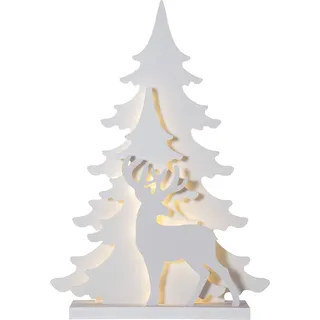 Star Trading LED Weihnachtsdeko Grandy von Star Trading, Weihnachtsmotive für innen und außen aus Holz in Weiß, Tanne und Hirsch, mit Kabel, Höhe: 70 cm, IP44