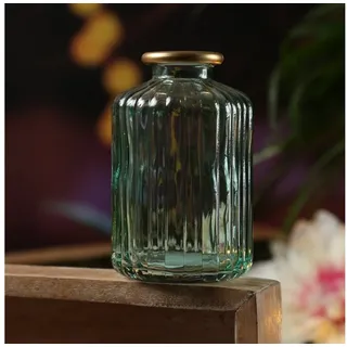 MARELIDA Dekovase Mini Glas Vase mit Rillen Deko Glasflasche mit Goldrand H:10cm grün (1 St) grün