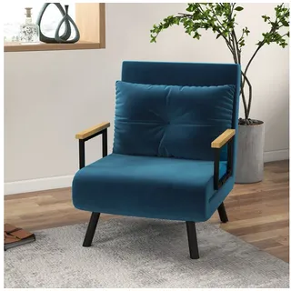 OKWISH Schlafsofa Relaxsessel 63x73x81cm in Blau Samt mit Bettfunktion, Klappsofa Verstellbare Rückenlehne & Rückenkissen inklusive 1 Teile, Gästebett & Schlafsofa für Wohnzimmer & Gästezimmer blau 63 cm x 81 cm x 73 cm