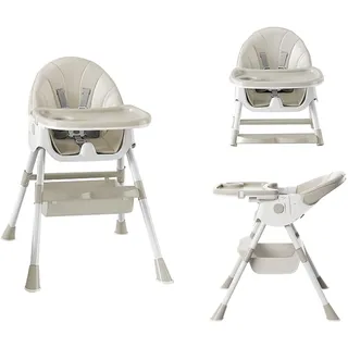 XUANYU 4-in-1 Hochstuhl für Baby, Komfortabler Esszimmerstuhl mit 2 Höhenpositionen und Verstellbarer Rückenlehne, Stabiler Hochstuhl Klappbar für Babys (4-in-1 Beige-Weiß)