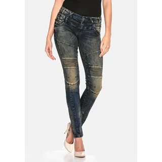 Slim-fit-Jeans CIPO & BAXX "Jeans", Damen, Gr. 26, Länge 34, grün (khaki), 76% Baumwolle;11% Polyester;11% Modal;2% Elasthan, unifarben, Basic, slim fit lang, Jeans, mit Doppel-Bund, WD362