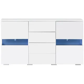 DOPWii Sideboard Hochglanz Weiß Sideboard,Lagerung Schrank, mit 16 Farben LED-Leuchten, für Esszimmer Wohnzimmer weiß