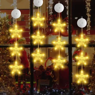HUIKUANGEU Led Sterne Weihnachtsbeleuchtung,4 Stücke Led Weihnachtsbeleuchtungs,Saugnapf Weihnachten Lichter,Leds Weihnachtsstern Beleuchtung,Weihnachtsbeleuchtung Fenster Innenm,für Weihnachtsdeko