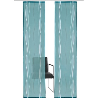 Schiebegardine Dimona, my home, Klettschiene (2 St), transparent, Voile, 2-er Set, Fertiggardine, mit Befestigungszubehör, Wellen blau 57 cm x 295 cm