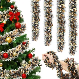 Lametta Girlande Gold, ZoneYan 5 Stück Weihnachten Girlande 2M, Lametta Weihnachtsbaum, Weihnachtsbaum Dekoration Girlanden, Lamett Girlanden Weihnachten, für Party Hängende Dekorationen
