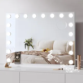 Dripex Bluetooth Hollywood Schminkspiegel mit 18 LED Lampen 80 x 60 cm mit 3 Farbtemperatur Licht, Touch Control, USB Ladeanschluss, Aufstellung oder Wandmontage