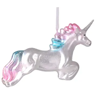 BRUBAKER Christbaumschmuck Mundgeblasene Weihnachtskugel Einhorn im Sprung, Fantasie-Weihnachtsanhänger aus Glas, handbemalt - 13.5 cm blau|bunt|rosa|silberfarben