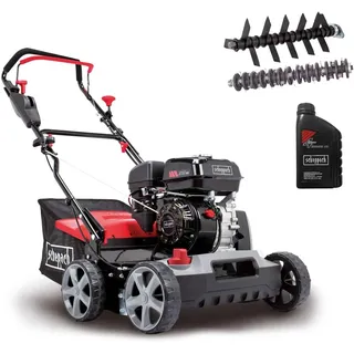 Scheppach Benzin Vertikutierer SC50VARIO Rasenlüfter 40cm Arbeitsbreite, Öl | Moosentferner 4-Takt Motor - 5,5 PS | Für 1500m2 | Arbeitshöhe 0-15mm | 45L Fangsack | Vertikutieren, Lüften & Fangen, mit Öl