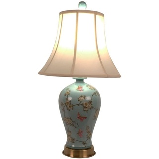 Fine Asianliving Chinesische Tischlampe Porzellan mit Schirm Handbemalt Türkis B40xT40xH76cm