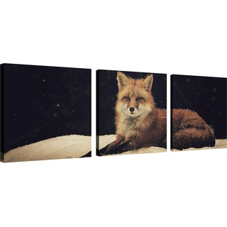 NAN Wind Snow Fox Leinwand-Kunst, Wildtier-Dekor, eleganter roter Fuchs, Bilder auf Leinwand, Wandkunst für Zuhause, Büro, Dekorationen, Wohnzimmer, Schlafzimmer und Küche, 3 Stück, gerahmte