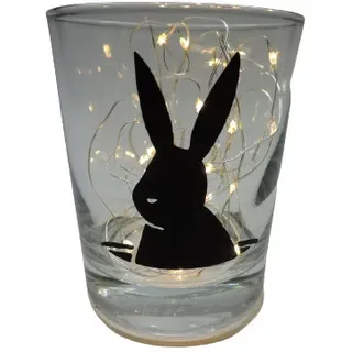 Teelicht Glas Windlicht print "Hase im Loch" schwarz Handmade Dekoration