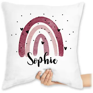 Kissen 40x40 Zierkissen - Boho Regenbogen I Boho Rainbow - 40 x 40 cm - Weiß - personalisierte name kita pillow individuelles bohemian personalisierter kissen40x40 personalisiertes individuell