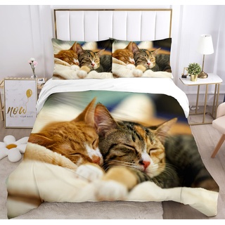 Katze Bettwäsche Set 135 x 200 cm, Tiermotiv, Kinderbettwäsche, Cat Muster Bettbezug 3D Haustier Katze Bettbezug Set, mit Bettbezug und Kissenbezug (200 x 200 cm, Katze-1)