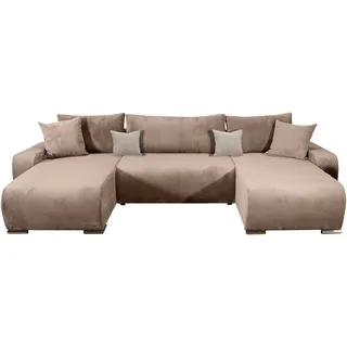 Collection AB Wohnlandschaft COLLECTION AB "Paola U-Form, B: 314 cm", grau (taupe), B:314cm H:41cm T:169cm, 100%Polyester, Sofas, Wohnlandschaft, Bettfunktion, Bettkasten & 4 Zierkissen, Federkern