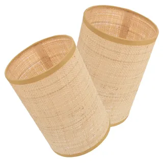 Weihnachten Event Rattan Lampenschirm für E27 E14 Steh und Tischlampen | 2 Stück, Dekorativ im Rustikalen Boho Stil, Khakifarbene Ausführung, für Restaurants und Cafés