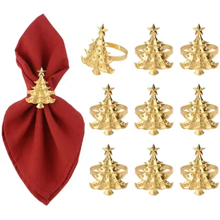 URROMA Serviettenringe für Weihnachten, goldfarben, Weihnachtsbaum-Serviettenhalter, Metall, Winter, Haushalt, Serviettenschnalle für Urlaub, Tischdekoration, Weihnachten, Party, 10 Stück