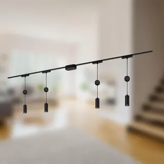 BRILONER - Schienensystem Luxtrail Komplettset, 4x LED Pendel, Höhenverstellbar, Lampen, Lichtschienensystem Decke, Strahler Schiene, Deckenlampe, Deckenleuchte, Spotlight, 2m, Schwarz