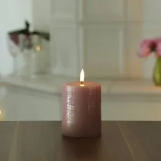 LED Kerze PIA Uyuni Rustik-Optik Echtwachs Timer H: 10cm bis zu 1000Std. Rosa