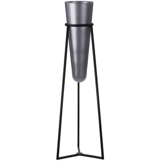 GILDE Vase XL mit Metallständer - dunkel graue Glasvase - schwarzer Metallständer - Gesamt Höhe 82 cm