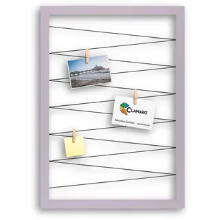 CLAMARO Bilderrahmen Collage Flex, 70 x 90 cm, Flieder, mit 20 Holzklammern | MDF-Holzrahmen vollummantelt, vorgespannte Gummileine, Echtholz-Fotoklammern, Wandaufhänger, für Fotos, Postkarten, Notizen