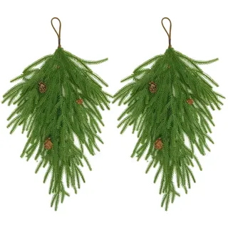 2 Stück Künstliche Tannenzweige, 68cm Lang, mit biegbaren Zweigen, Deko Tannenzweige, Kiefernzweige Tannengirlande, für drinnen und draußen, Weihnachtsdekoration für Terrasse Wand Kamin Tür Treppe (B)