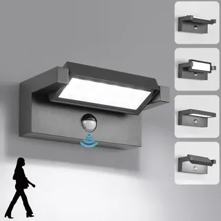 LED Wandleuchte Aussen Innen mit Bewegungsmelder,22W Außenlampe Wand,IP65 Wasserdichte Außenwandleuchte 6500K Kaltweiß Wandlampe,Aussenleuchte mit 350° Schwenkbar Panel für Garten Terrasse Dunkelgrau