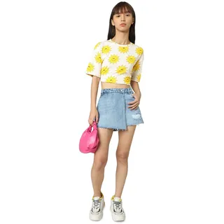 ONLY Damen Trendige Shorts Minirock-Style Knopfleiste Denim Skort Hosentaschen, Farben:Hellblau, Größe:S - S